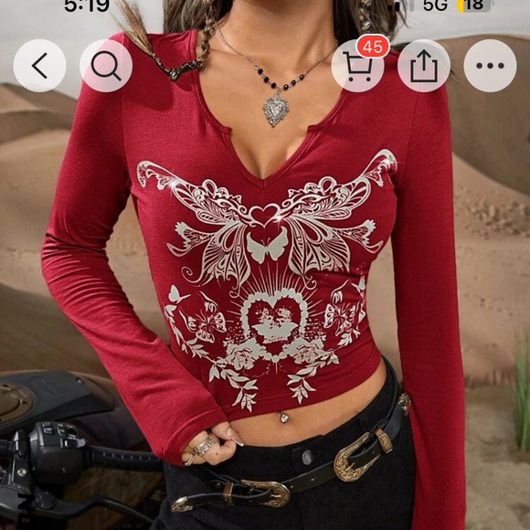 Shein western cowgirl shirt butterfly print. Color is red.  Size small - Picture 4 of 4